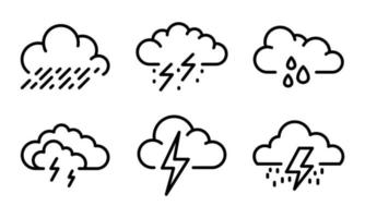 Thunderstorm icons set, outline style vector