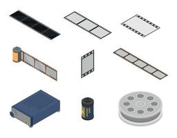 Filmstrip icons set, isometric style vector