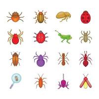 Bugs icon set, cartoon style vector