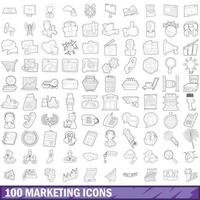 100 marketing icons set, outline style vector