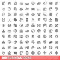 100 business icons set, outline style vector