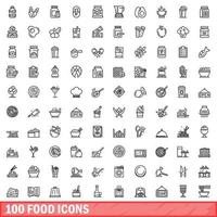 100 food icons set, outline style vector