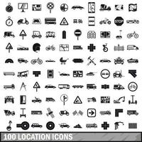 100 location icons set, simple style vector