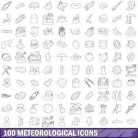 100 iconos meteorológicos establecidos, estilo de contorno vector