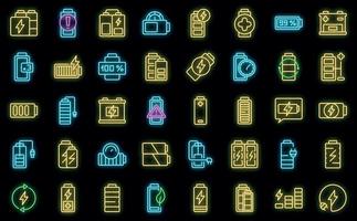 Battery charge icons set vector neon