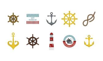 Sea element icon set, flat style vector