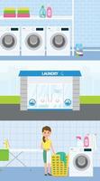 Laundry room banner set, flat style vector