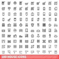 100 house icons set, outline style vector