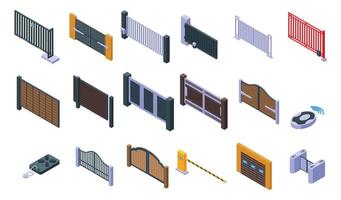 Automatic gate icons set, isometric style vector