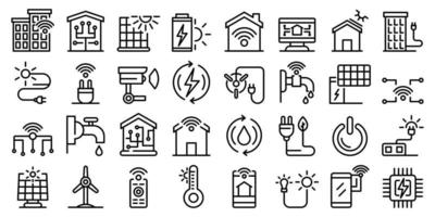 Autonomous house icons set, outline style vector