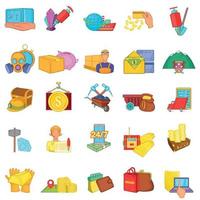 Mining money icons set, cartoon style vector