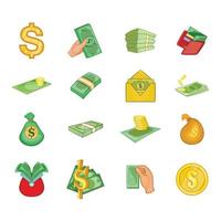 Dollar icon set, cartoon style vector