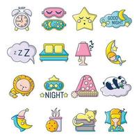 Sleeping icons set, cartoon style vector