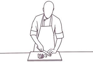 hand drawn chef chopping with knife illustration vector