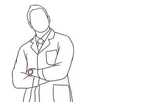 hand drawn doctor standing with crossed arm illustration vector