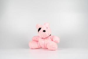 One pink dog doll with the black area around it eye. photo