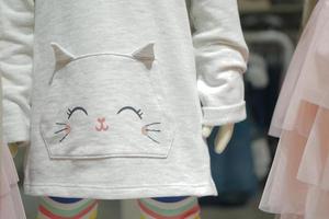 kitty cartoon on the baby light gray sweater. photo