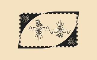 couple of birds Aztec sign isolated ancient religion symbol. Vector Maya fantastic animal retro icon. American culture totem, tribal ethnic mascot. Mexico history pattern, indian or peruvian bird