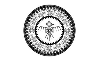 Aztec Bird round frame sign isolated ancient religion symbol. Vector Maya fantastic animal tattoo icon. American culture totem, tribal ethnic mascot. Mexico history pattern, indian or peruvian bird