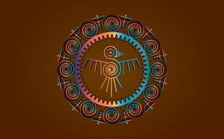 pájaro azteca marco redondo signo aislado símbolo de religión antigua. vector maya animal fantástico icono colorido. tótem de la cultura americana, mascota étnica tribal. patrón de historia de méxico, pájaro indio o peruano