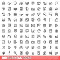 100 business icons set, outline style vector