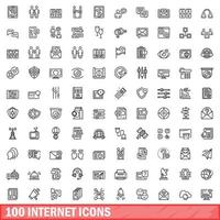 100 internet icons set, outline style vector