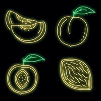 Peach icons set vector neon