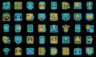 Online registration icons set outline vector. Device apply vector neon