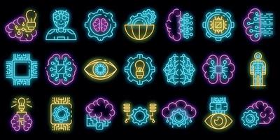 Artificial intelligence icons set vector neon