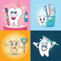 Conjunto de concepto de banner divertido cepillo de dientes, estilo de dibujos animados vector