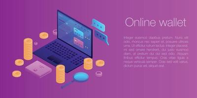 Online wallet concept banner, isometric style vector