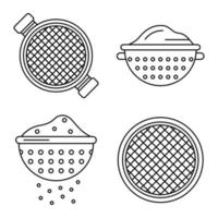 Sieve icons set, outline style vector