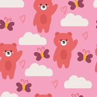 cute seamless pattern bear with butterfly in pink background vector