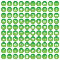 100 iconos de alegría establecer círculo verde vector