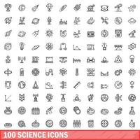 100 science icons set, outline style vector