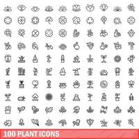 100 iconos de plantas, estilo de esquema
