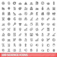 100 science icons set, outline style vector