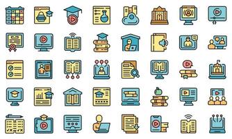 Home schooling icons set line color vector