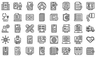 Online medical consultation icons set, outline style