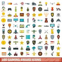 100 gaming award icons set, flat style vector