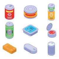 Tin can icons set, isometric style vector