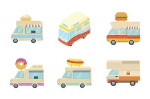 Minivan icon set, cartoon style vector
