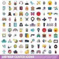 100 war center icons set, cartoon style