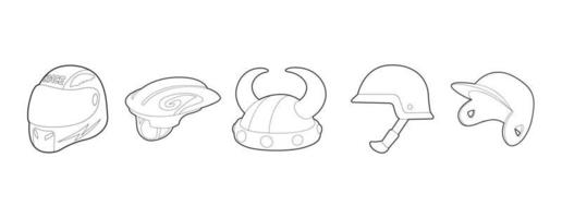 Helmet icon set, outline style vector