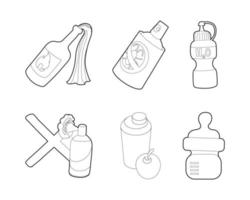 Bottle icon set, outline style vector