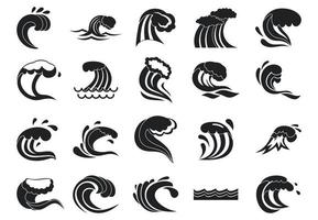 Wave icon set, simple style vector