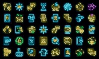 Messaging network icons set vector neon