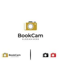 book camera logo design on isolated background, camera combine with book logo modern concept vector