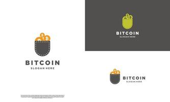 bitcoin en la plantilla de icono de diseño de logotipo de bolsillo vector