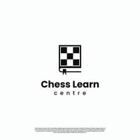 logotipo de aprendizaje de ajedrez, combinación de tablero de ajedrez con concepto de logotipo de libro vector